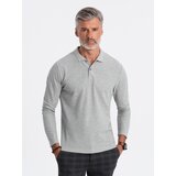 Ombre Men's longsleeve with polo collar - grey melange Cijene