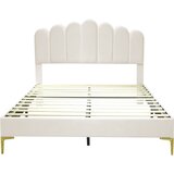 Lumor Oblazinjena postelja iz žameta 140x200 cm z letvenim dnom – nastavljivo vzglavje – bež, (22151487) | Shoptok.si