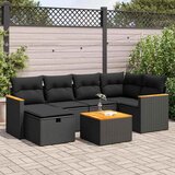  7-dijelni set vrtnih sofa od poliratana s jastucima crni Cijene
