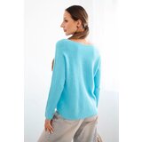 Kesi Włoski Women's sweater made of viscose with long sleeves and a round neckline turquoise | Shoptok.si