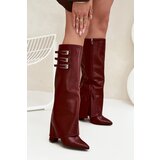 Boto Women's Heeled Boots Turned Shaft Straps With Buckles Burgundy Nirisa | Shoptok.si