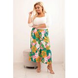 Kesi Włoski Women's Plus Size viscose trousers with floral pattern orange | Shoptok.si