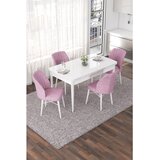 Hanah home trpezarijski set Nef, sto na razvlačenje i 4 stolice, bela ploča, roze tkanina Jerry | Eponuda.com