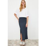 Trendyol Light Anthracite Slit Detail Fitted High Waist Ribbed Flexible Maxi Knitted Skirt Cene