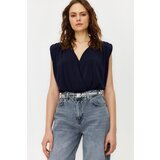 Trendyol Navy Blue Waistband Double Breasted Neck Flexible Snaps Knitted Bodysuit | Shoptok.si