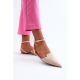 Boto Lace-up Ballerina Flats in Faux Suede with Pointed Toes Beige Ellesara | Shoptok.si