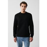 Avva Men's Black Crew Neck Cotton Jacquard Standard Fit Regular Fit Sweatshirt Cene