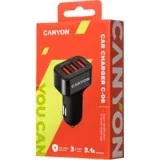 Mini 3 USB car adapter, Input 12V-24V, Output 5V-3.1A, black rubber coating+black metal ring (side with USB is in plastic) - CNE-CCA06B