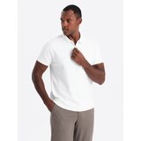 Ombre Men's melange polo shirt with striped collar - black Cene