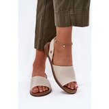 EVENTO Women's sandals on flat heel eco leather beige Dereka | Shoptok.si