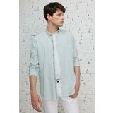 ALTINYILDIZ CLASSICS Men's Khaki Slim Fit Slim Fit Button-down Collar Linen-Looking 100% Cotton Flared Shirt. Cene