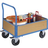 eurokraft pro ploski voziček z lesenimi stenami, s 4 stenami polovične višine, dxš 1050 x 700 mm, kolesa z zračnicami | Shoptok.si
