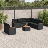 vidaXL Vrtna sedežna garnitura 10-delna z blazinami črn poli ratan | Shoptok.si