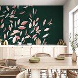 Foto tapeta - Flowering vine - minimalist climbing leaves on a green background 150x105 | shoptok.hr