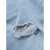 Ombre Men's short denim shorts with rubbing and rolled up leg - light blue | Shoptok.si