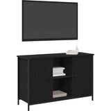 vidaXL TV omara črn hrast 101x35x65 cm inženirski les in kovina | Shoptok.si