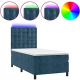 Krevet box spring s madracem LED tamnoplavi 90x190 cm baršun | shoptok.hr