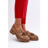 Zazoo 3469 Suede Women's Loafers With Fringes Beige | Shoptok.si