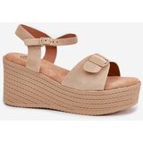 Boto Wedge Heeled Sandals With Buckle Khaki Liniella | Shoptok.si