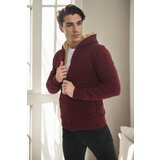 Dewberry 14455 Furry Hooded Mens Sports Slim Fit Cardigan-BURGUNDY Cene
