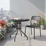 Multi Garden Okrugli vrtni stol 80 cm s kaljenim staklom i otvorom za suncobran, crni | shoptok.hr