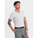 Ombre Men's T-shirt with contrasting inserts and crew neckline - light grey Cene