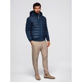 Ombre Quilted bomber jacket with hood and knitted sleeves - navy blue | shoptok.hr