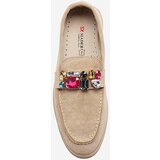 Resti Eco suede light brown women's moccasins with decorative crystals Nellens- Footwear | shoptok.hr