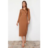 Trendyol Camel Double Breasted Collar Button Detailed Woven Dress cene