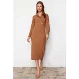 Trendyol Camel Double Breasted Collar Button Detailed Woven Dress