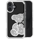 AVIZAR Ohišje z bleščicami za iPhone 16 Vzorec medvedka s štrasom, Srebrna, (5000012414) | Shoptok.si