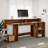 vidaXL Radni stol s LED svjetlima boja starog drva 200x55x91 cm drveni | shoptok.hr