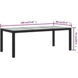 vidaXL Vrtna miza črna 190x90x75 cm kaljeno steklo in poli ratan | Shoptok.si