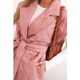 Kesi Włoski Women's quilted vest with a belt and wide collar dark pink | shoptok.hr