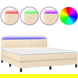 vidaXL Box spring postelja z vzmetnico LED krem 180x200 cm blago, (20900468) | Shoptok.si