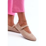 Boto Beige Buckled Faux Suede Ballerina Flats Anlofi | Shoptok.si