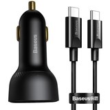 Baseus Superme USB avtomobilski polnilec, USB-C, 100 W + kabel USB-C (črn) | Shoptok.si