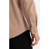 Ombre Men's linen shirt with classic collar and pockets REGULAR FIT - light brown | Shoptok.si