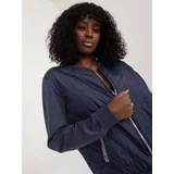 Fashion Hunters Navy Blue Women's Bomber Jacket Sweatshirt with Zipper