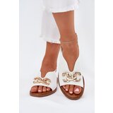 EVENTO Women's Sandals With Flat Heel And Golden Decoration White Amelira | Shoptok.si