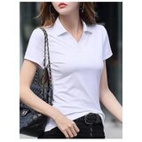 Dewberry 73369 Womens Collar Detailed Lycra Flexible T-Shirt-WHITE | Shoptok.si