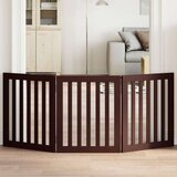 vidaXL Vrata za pse zložljiva 3 paneli rjava 150 cm topolovina | Shoptok.si