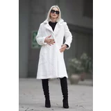 Madmext White Soft Textured Plush Coat