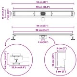  Tuš odtok Stekleni pokrov s 360° sifonom Črna 90 cm | Shoptok.si