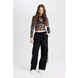 Defacto Women's Black Cool Fitted Body Patterned Tulle Short Sleeve T-Shirt Cene