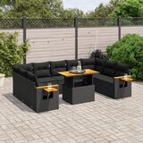 Maison Chic Seti vrtnega pohištva - Vrtna garnitura - Vrtni pohištvo set 11-delna z blazinami črn poli ratan, (21815221) | Shoptok.si