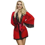 Subblime Transparent Fabric Robe with Lace Detail Red L/XL