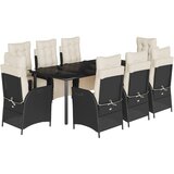  9-dijelni vrtni blagovaonski set s jastucima crni od poliratana Crna Dužina stola 200 cm | Shoptok.si