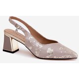 VINCEZA Leather Ladies Sandals On A Heel With Pointed Toes Gold-Silver 66733 | shoptok.hr