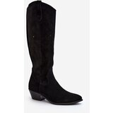 Zazoo 2909 Suede Cut-Out Boots with Low Heel Black cijene